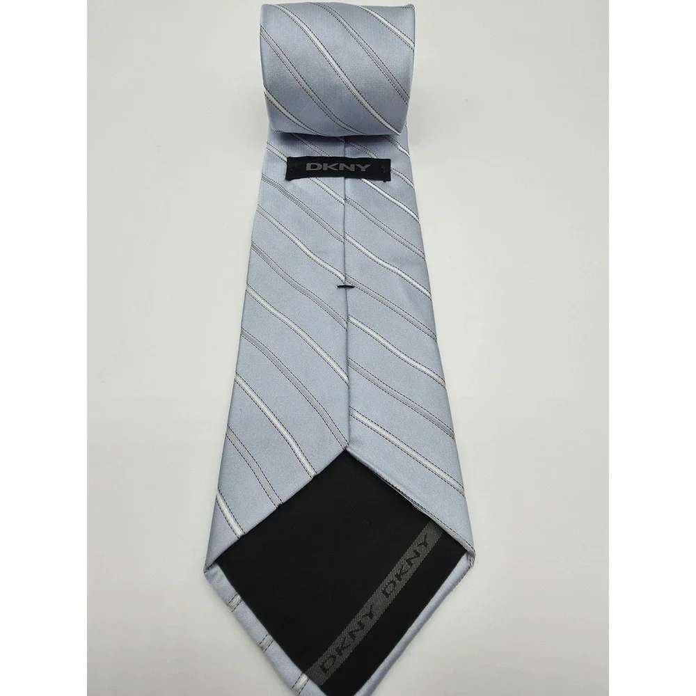 DKNY Men's 100% Silk Blue Silver Fashion Necktie Vintage Tie 57